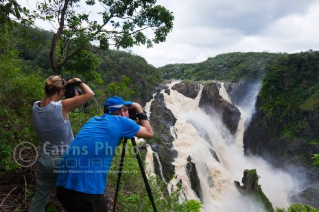 Image of photographers overlooking Barron Falls in wet season, Cairns, North Queensland, Australia